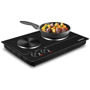 Cooktop Elétrico de Bancada com 2 Queimadores e Controle de Temperatura Ajustável 110V 1800W Cusimax Preto