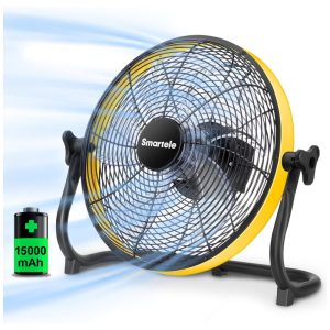 Ventilador de Piso com 3 Velocidades Alimentado por Bateria 110V SMARTELE FF12 Amarelo