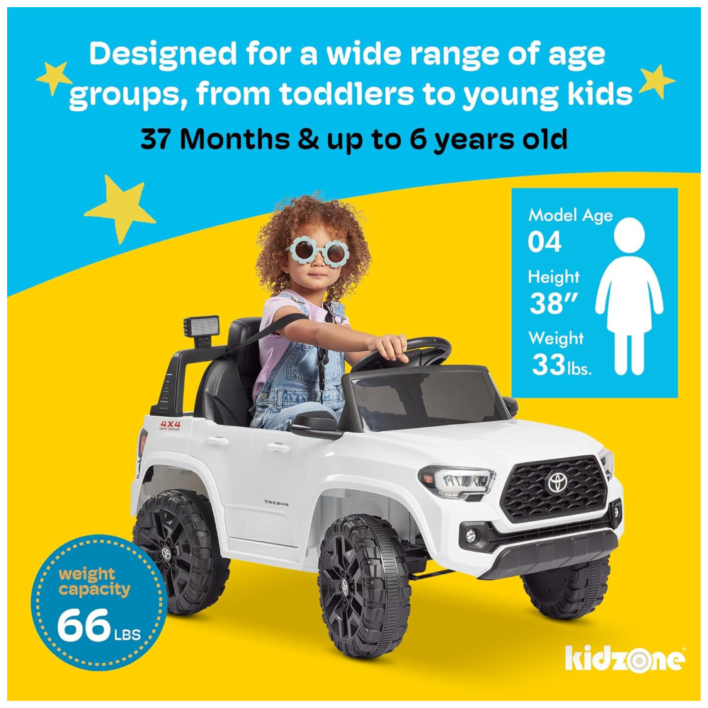 Carro Elétrico Infantil Toyota Tacoma a Bateria 12V com MP3 Luzes LED e Suspensão Kidzone Preto - Imagem 5