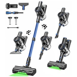 Aspirador de Pó Sem Fio OUYFHK Azul 45KPa 8 em 1 Leve Anti-Emaranhado 50 Minutos LED A27D 22.2V