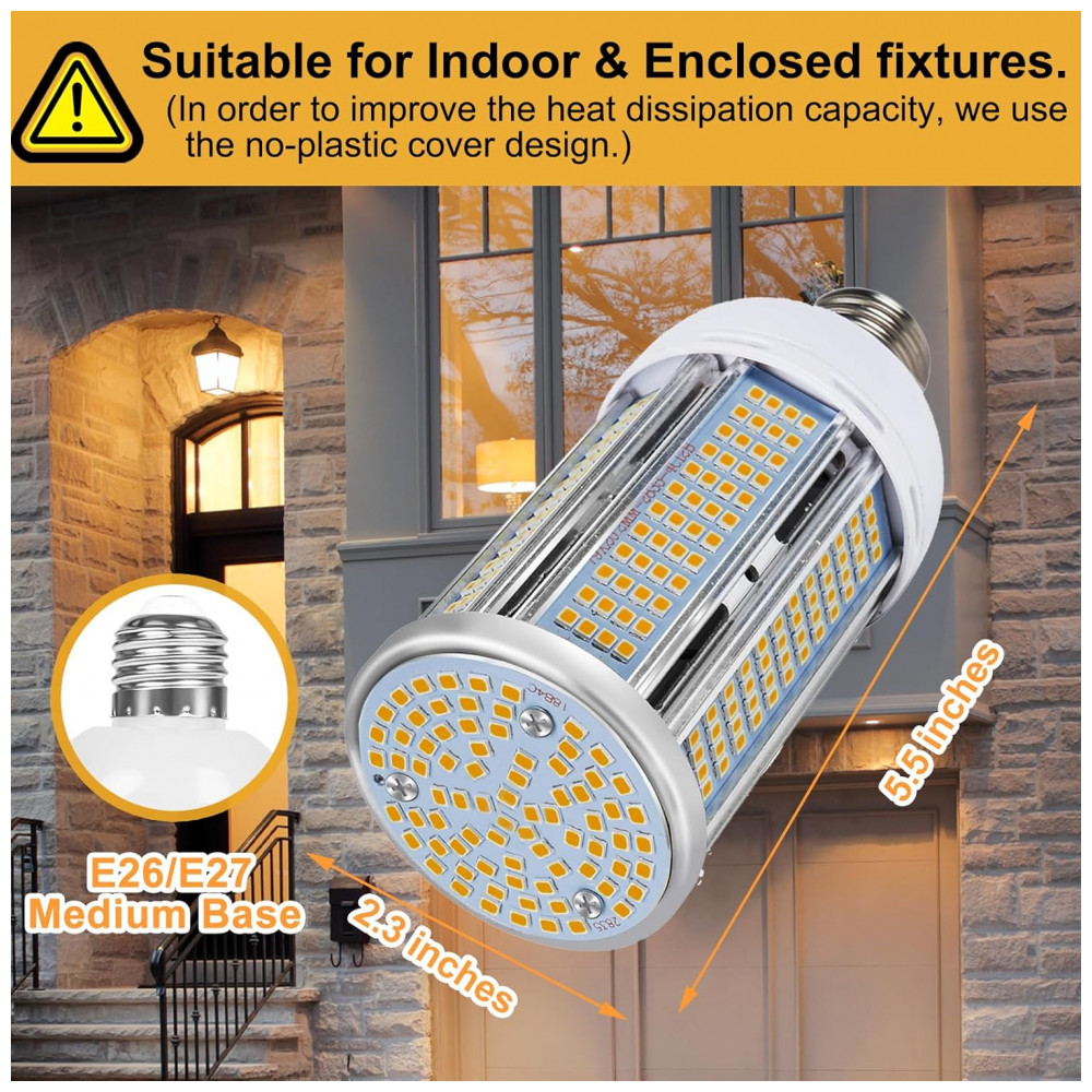 Pacote com 2 Lâmpadas de Milho LED de 50W - 6000 Lumens Super Brilhante - Branco Quente 3000K - Base E26/E27 - Iluminação Residencial,Elivern - Imagem 2