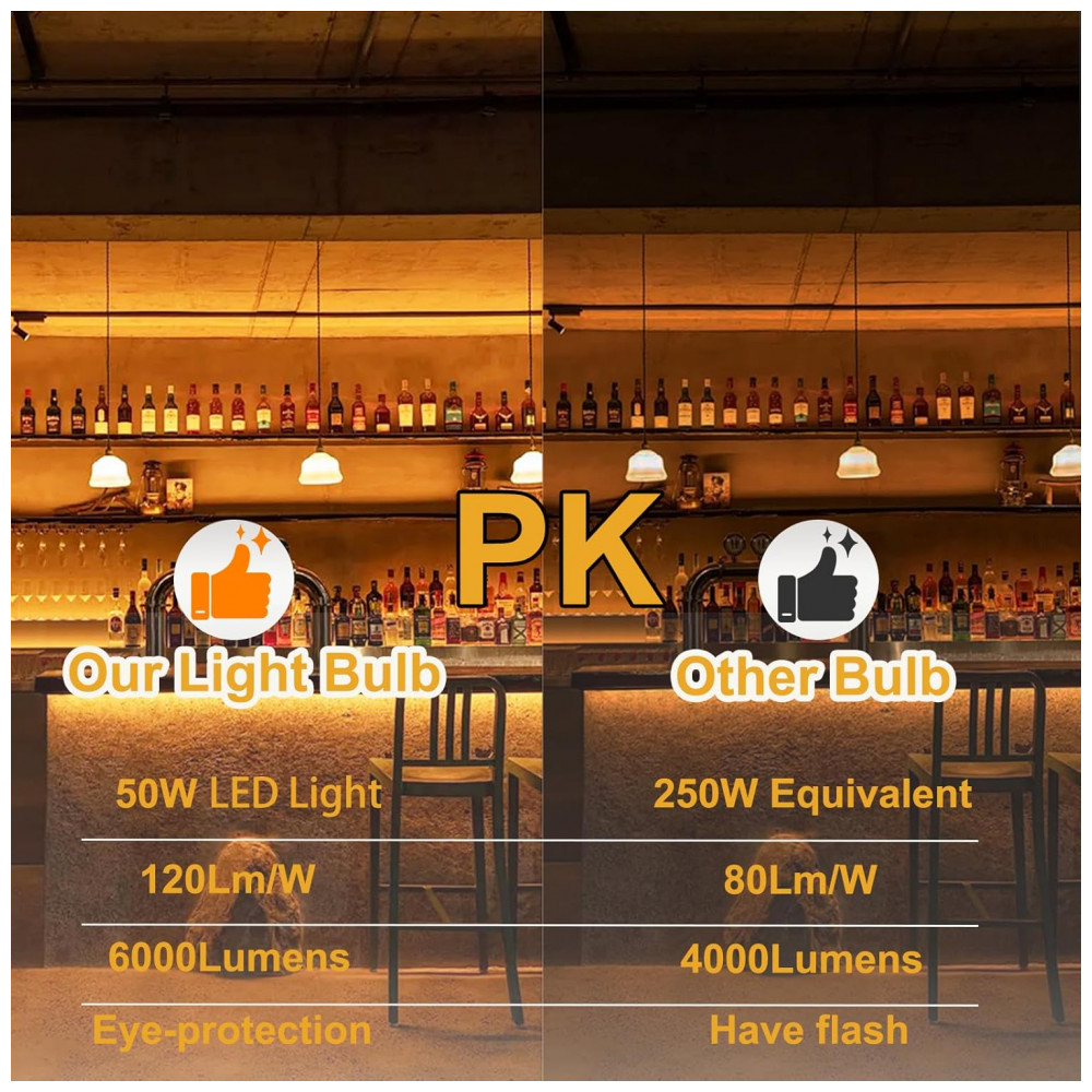 Pacote com 2 Lâmpadas de Milho LED de 50W - 6000 Lumens Super Brilhante - Branco Quente 3000K - Base E26/E27 - Iluminação Residencial,Elivern - Imagem 4