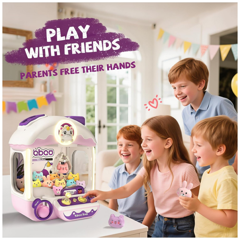 Máquina de Garra Roxa e Lilás Vanvimen – Mini Arcade Infantil Tema Unicórnio com 10 Pelúcias, 10 Ovos, 24 Moedas, Música e Luzes - Imagem 2