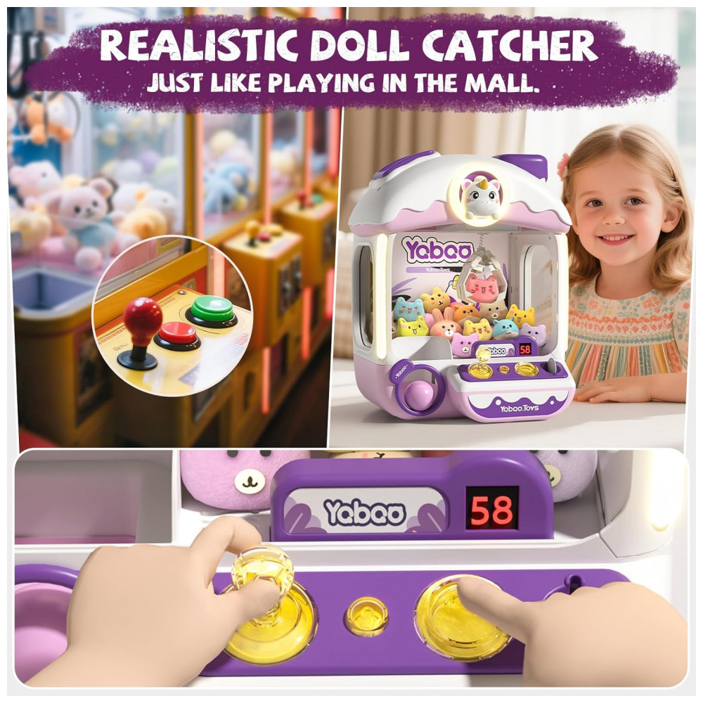 Máquina de Garra Roxa e Lilás Vanvimen – Mini Arcade Infantil Tema Unicórnio com 10 Pelúcias, 10 Ovos, 24 Moedas, Música e Luzes - Imagem 4