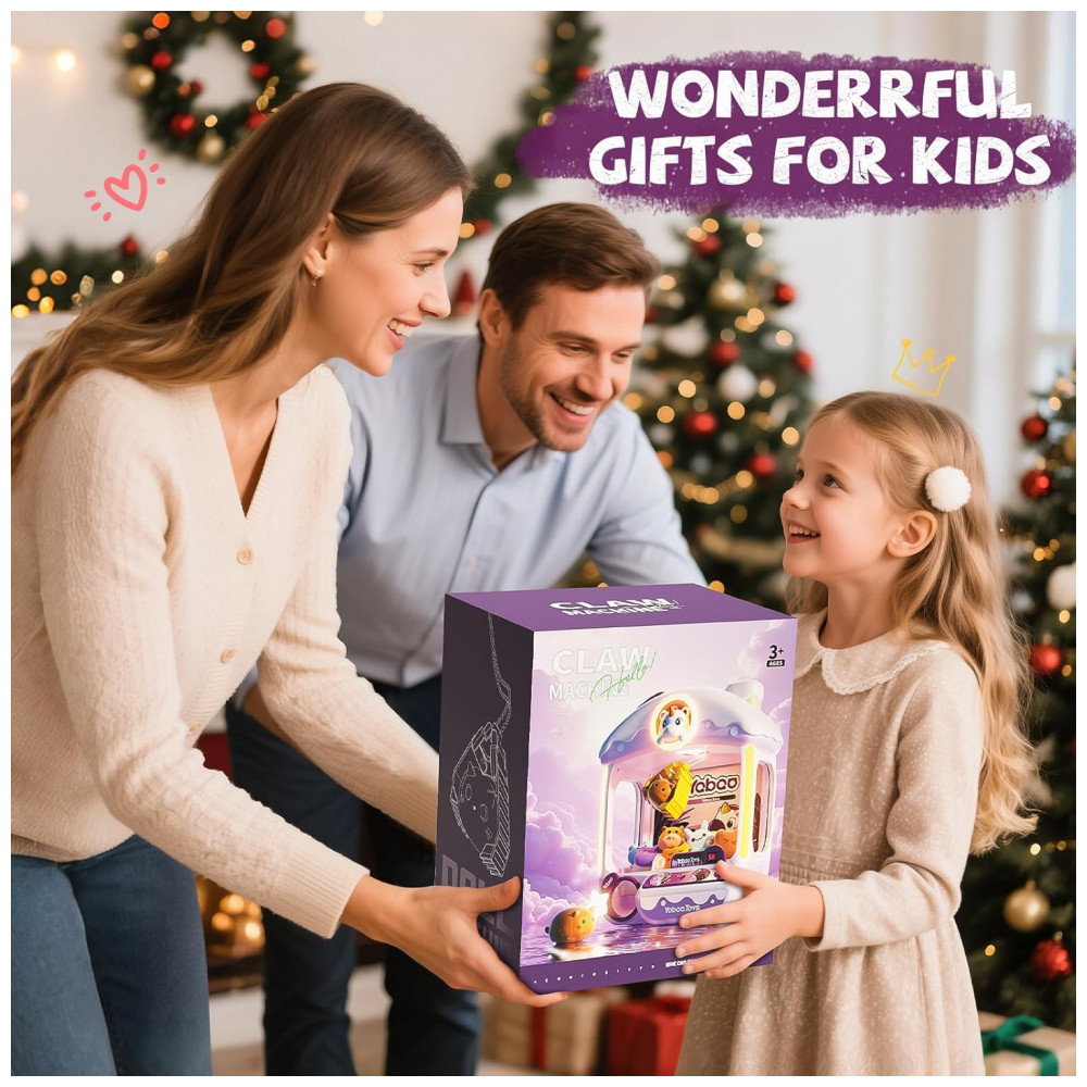 Máquina de Garra Roxa e Lilás Vanvimen – Mini Arcade Infantil Tema Unicórnio com 10 Pelúcias, 10 Ovos, 24 Moedas, Música e Luzes - Imagem 6