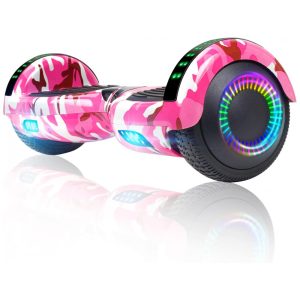 Patinete Elétrico Auto Balanceante FLYINGANT 65" Vermelho A03 Camo Pink com Alto-falante e Luzes LED