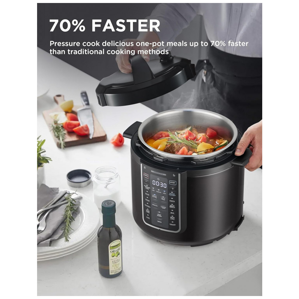 Panela Elétrica de Pressão Midea 12 em 1 6 Litros 12 Programas Panela de Arroz Vaporizador Frigideira Iogurteira e Mais Aço Inoxidável Preto - Imagem 2