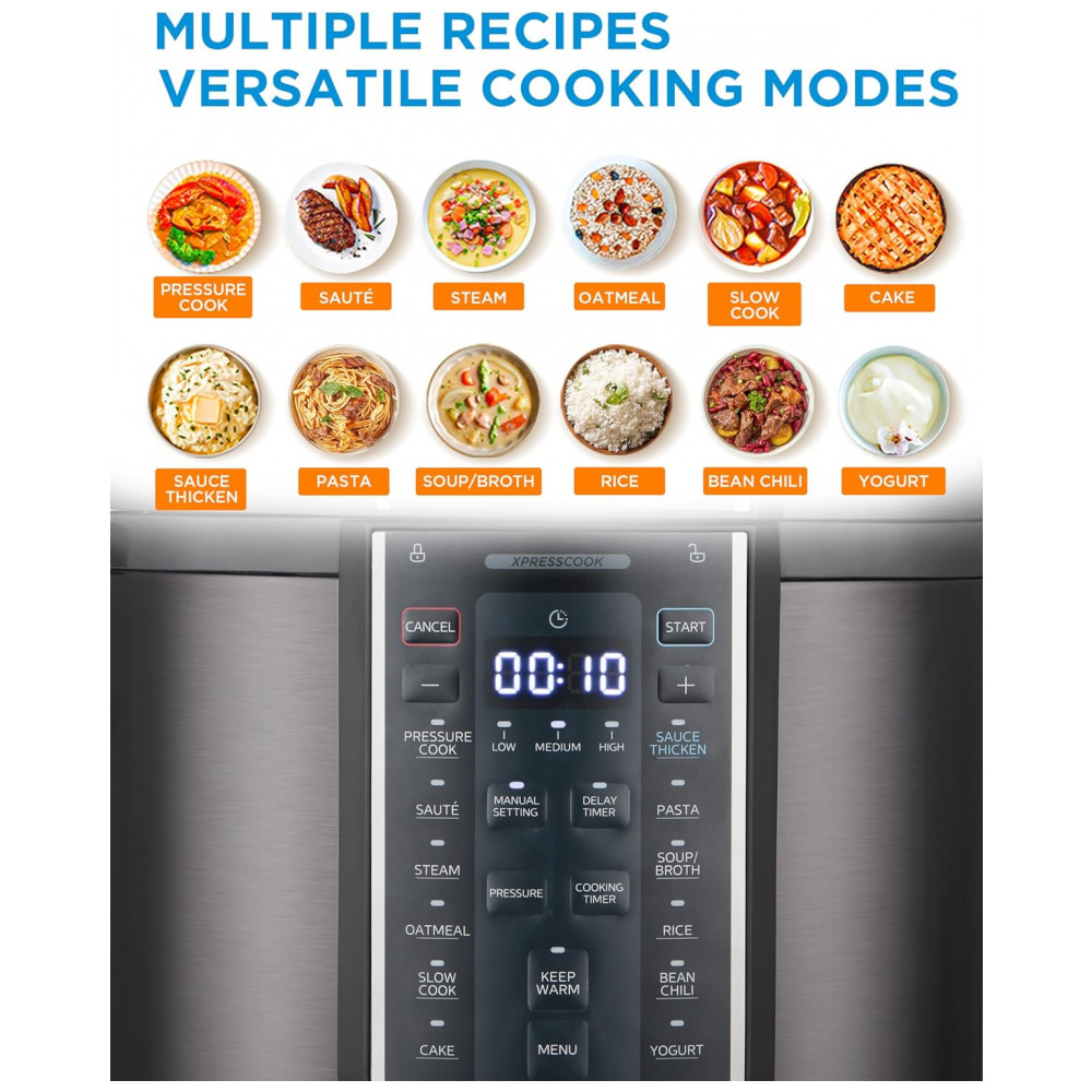 Panela Elétrica de Pressão Midea 12 em 1 6 Litros 12 Programas Panela de Arroz Vaporizador Frigideira Iogurteira e Mais Aço Inoxidável Preto - Imagem 3