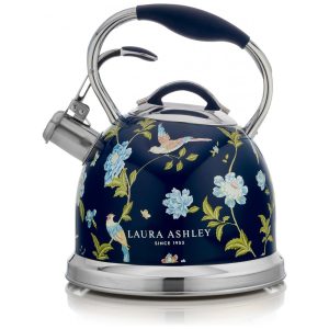 Chaleira para fogão Laura Ashley inox azul marinho com estampa floral Elveden 25 L com apito compatível com indução