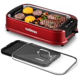 Churrasqueira Elétrica Interna com Tampa de Vidro e Tela LED 110V 1500W Cusimax Vermelha