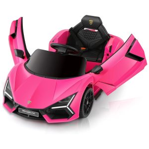 Carro Elétrico Infantil Lamborghini com Controle Remoto Porta de Tesoura MP3 Player Luz LED e Assento Largo 12V ELEMARA Rosa