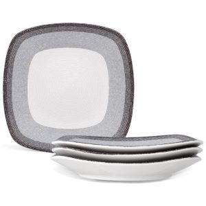 Conjunto de Pratos para Salada e Sobremesa com 4 Peças Formato Quadrado Material de Porcelana e Designer Moderno Noritake G038-588D Colorido