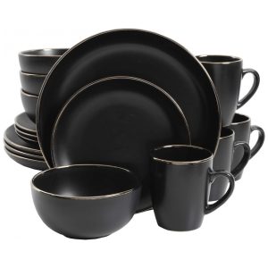 Aparelho de Jantar com 16 Peças em Cerâmica Stoneware Serve 4 Pessoas Gibson Home Rockaway Preto