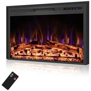 Lareira Elétrica de Embutir A69x90L cm com Cores de Chama Ajustáveis Temporizador Controle Remoto e Digital 110V 1500W RODALFLAME Preta