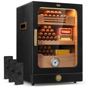 Umidificador de charutos. Prateleiras de Cedro Espanhol Higrômetro 3 umidificadores e Gaveta de Acessórios