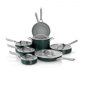 Conjunto de Panelas Ninja NeverStick Ceramic Pro 14 Peças Verde British Racing Green Revestimento Cerâmico Inox Indução