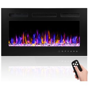 Lareira Elétrica de Embutir A43x76L com Controle Remoto e Chamas Multicolorida 110V BETELNUT Preta