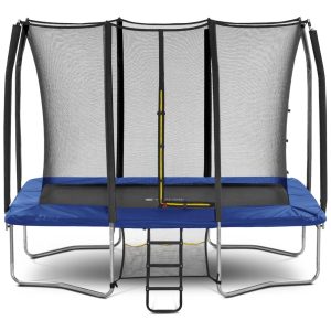 Exacme 7X10 8X12 pés com aberturas duplas de gabinete trampolim retangular para crianças pequeno trampolim retangular externo com rede de gabinete escada larga 4 estacas de vento bolsa de zenamento de sapatos capacidade de 330LB azul 7 × 10 pés