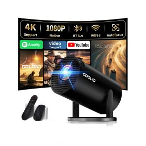 Mini Projetor Coolid C2 Preto WiFi 6 Bluetooth 5.4 Rotação 180° 1080P Suporte 4K 36V