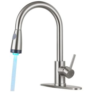 Torneira Cozinha com Pulverizador Pull Down e LED em Aço Inoxidável Qomolangma.