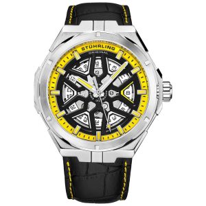 Relógio Masculino Automático de pulseira de Couro STUHRLING 379.03 Preto