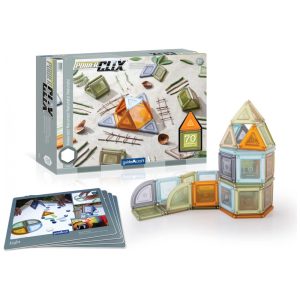 Blocos de construção magnéticos Guidecraft PowerClix Solids Natural com 70 peças e cartas de inspiração para uso educacional