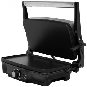 Prensa de Panini Elétrica IMUSA em Aço Inoxidável com Controle de Temperatura Ajustável e Placas Antiaderentes 1200W Grande Antiaderente