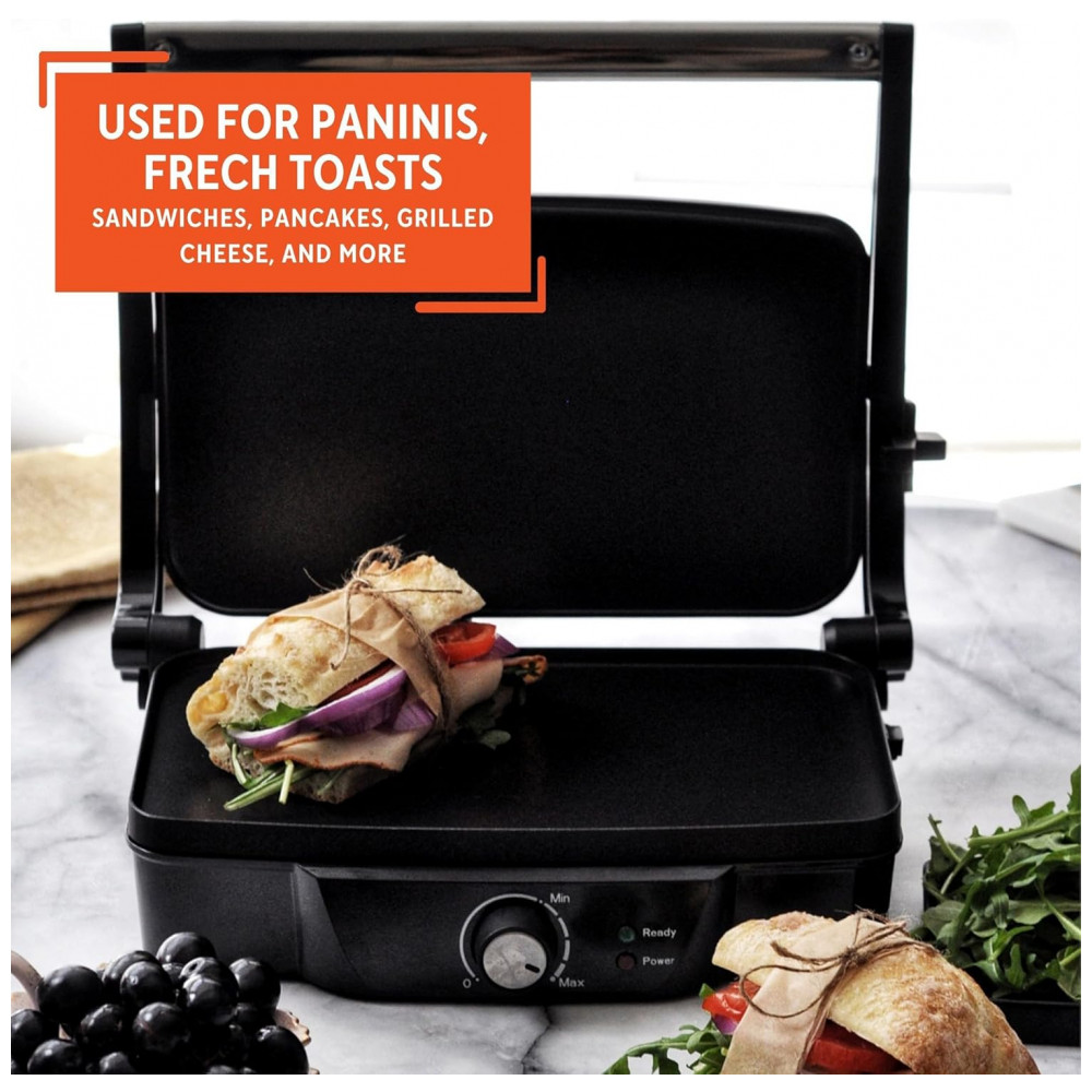 Prensa de Panini Elétrica IMUSA em Aço Inoxidável com Controle de Temperatura Ajustável e Placas Antiaderentes, 1200W Grande Antiaderente - Imagem 6