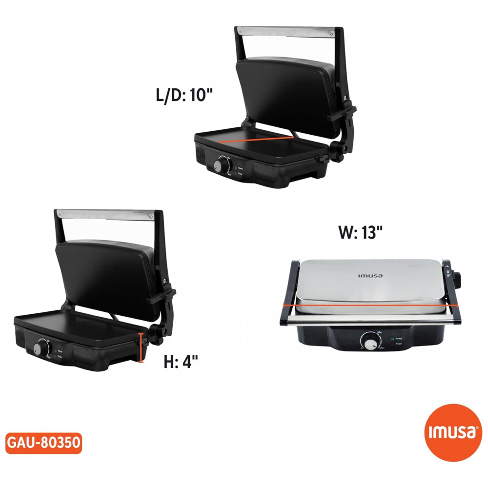 Prensa de Panini Elétrica IMUSA em Aço Inoxidável com Controle de Temperatura Ajustável e Placas Antiaderentes, 1200W Grande Antiaderente - Imagem 8