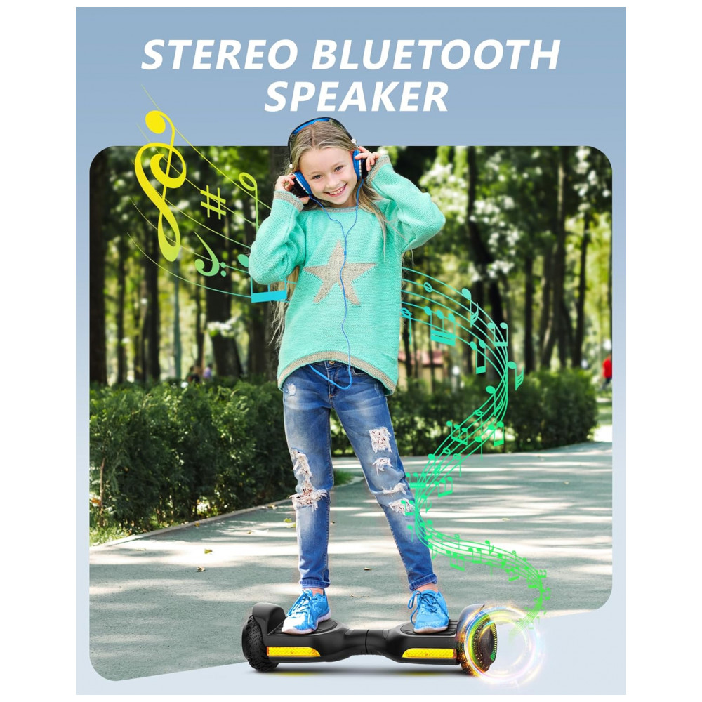 Hoverboard SIMATE Preto 6,5" com Bluetooth, Luzes LED e Certificação UL2272 – Até 13,7 km/h, Autonomia de 12,8 km - Imagem 5