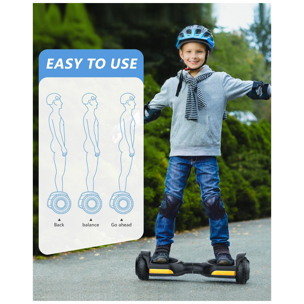 Hoverboard SIMATE Preto 6,5" com Bluetooth, Luzes LED e Certificação UL2272 – Até 13,7 km/h, Autonomia de 12,8 km - Imagem 6