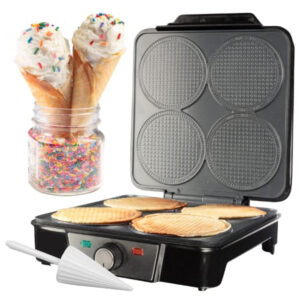 Mini Máquina para Casquinha de Sorvete CucinaPro Preto Revestimento Antiaderente 4 Cones Simultâneos