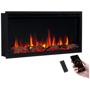 Lareira Elétrica Inteligente PuraFlame Herman 91 cm - Chama Premium com 9 Cores Embutida Montada na Parede ou Independente Comp. com Alexa