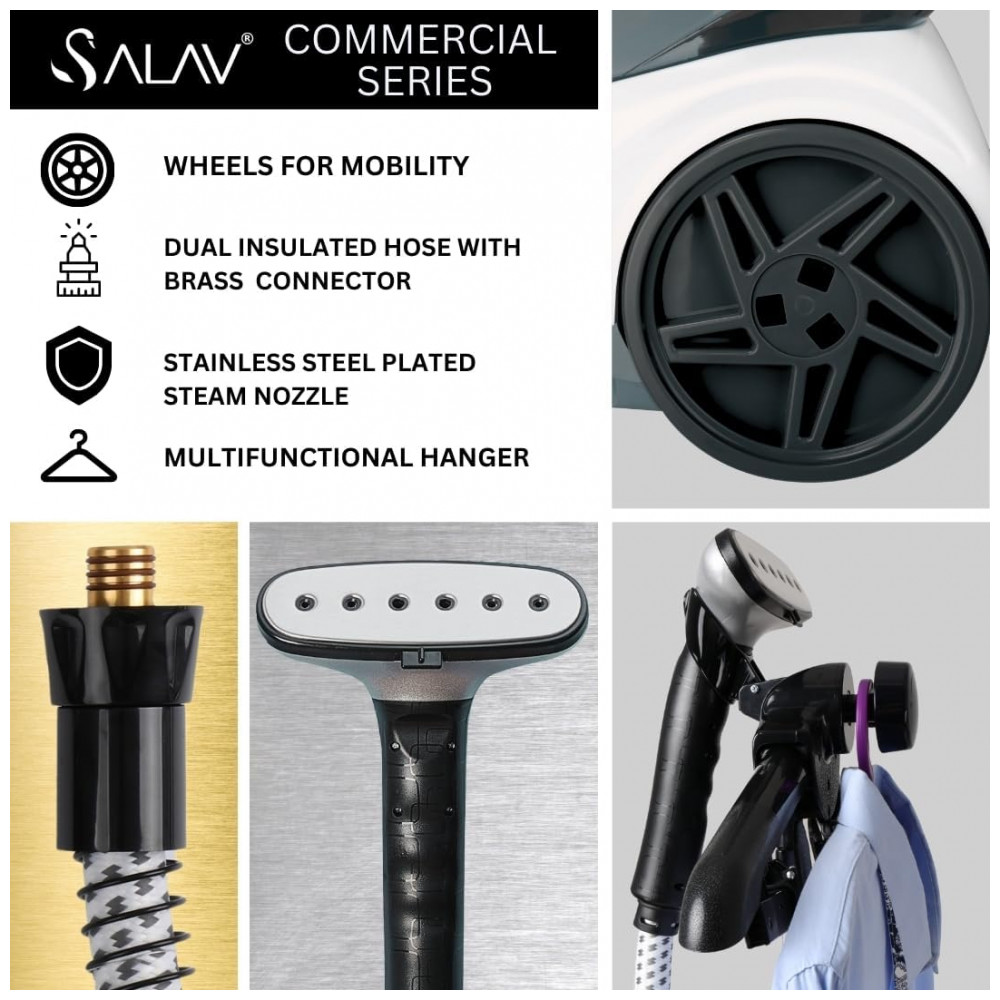 SALAV Vaporizador de Roupas Comercial de Tamanho Grande - Modelo Pesado, Com Pedais e Reservatório de Água Extra Grande de 3L (101,5 oz), 1800 watts, - Imagem 2