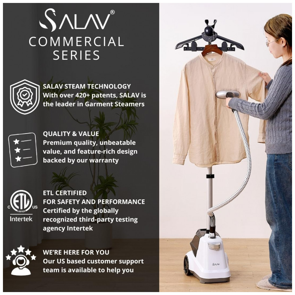 SALAV Vaporizador de Roupas Comercial de Tamanho Grande - Modelo Pesado, Com Pedais e Reservatório de Água Extra Grande de 3L (101,5 oz), 1800 watts, - Imagem 9