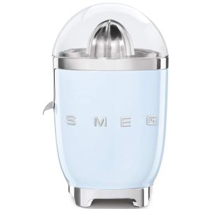 Espremedor de Frutas Cítricas SMEG 50s Retro com Bico Antivazamento Acionamento Automático e Coletor Eficiente Tritan Azul Pastel CFJ11PBUS