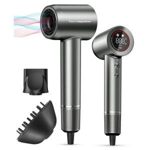 Secador de Cabelo Iônico Negativo com Motor sem Escova de 150.000 RPM para Secagem Rápida Baixo Ruído Display HD Difusor e Bico de Concentração 5