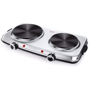 Cooktop Elétrico Portátil com Queimador Duplo 110V 1800W Aço Inoxidável SUNAVO CB H22 Prateado