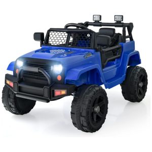 Caminhão Elétrico Infantil OLAKIDS Azul 12V Jeep 2 Velocidades Controle Remoto Suspensão Porta Dupla LED Música USB MP3 TF