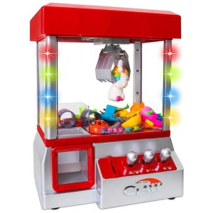 Máquina de Garra Mini Arcade Bundaloo Vermelha com Som e Luzes – Dispensador de Doces e Brinquedos para Crianças