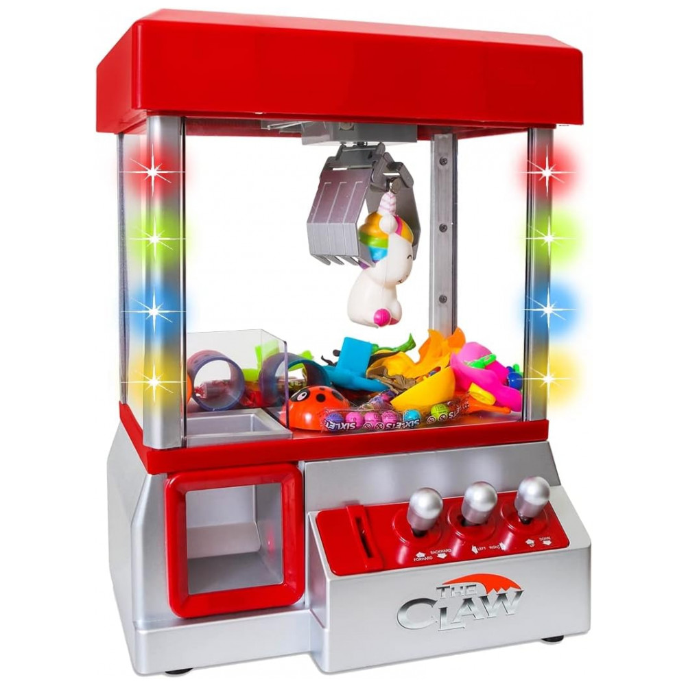 Máquina de Garra Mini Arcade Bundaloo Vermelha com Som e Luzes – Dispensador de Doces e Brinquedos para Crianças