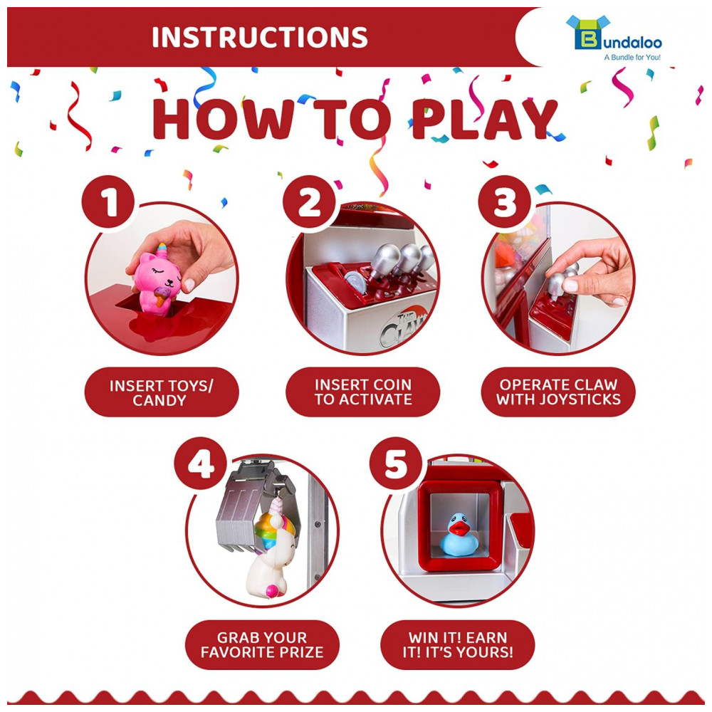 Máquina de Garra Mini Arcade Bundaloo Vermelha com Som e Luzes – Dispensador de Doces e Brinquedos para Crianças - Imagem 2