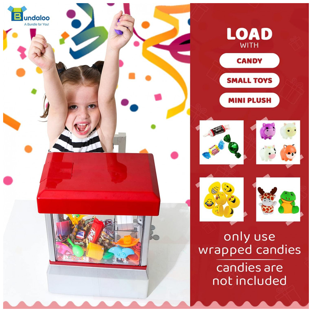 Máquina de Garra Mini Arcade Bundaloo Vermelha com Som e Luzes – Dispensador de Doces e Brinquedos para Crianças - Imagem 4