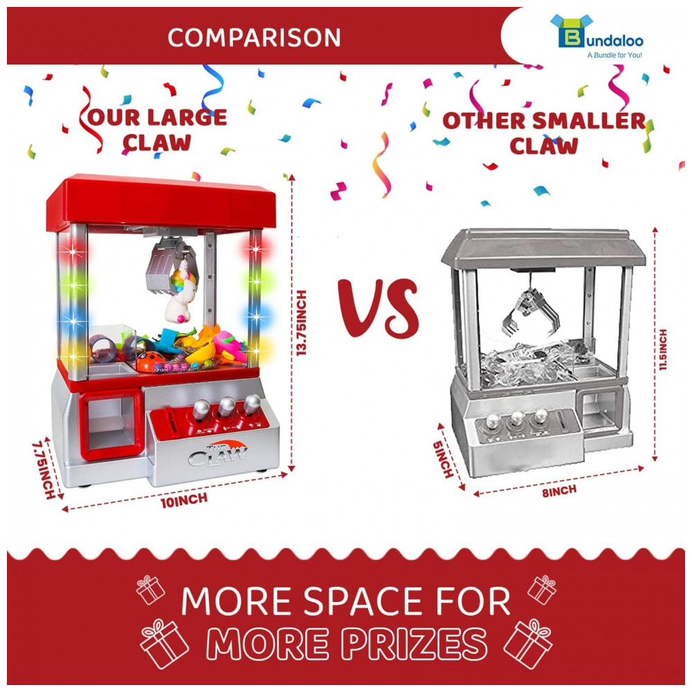 Máquina de Garra Mini Arcade Bundaloo Vermelha com Som e Luzes – Dispensador de Doces e Brinquedos para Crianças - Imagem 5
