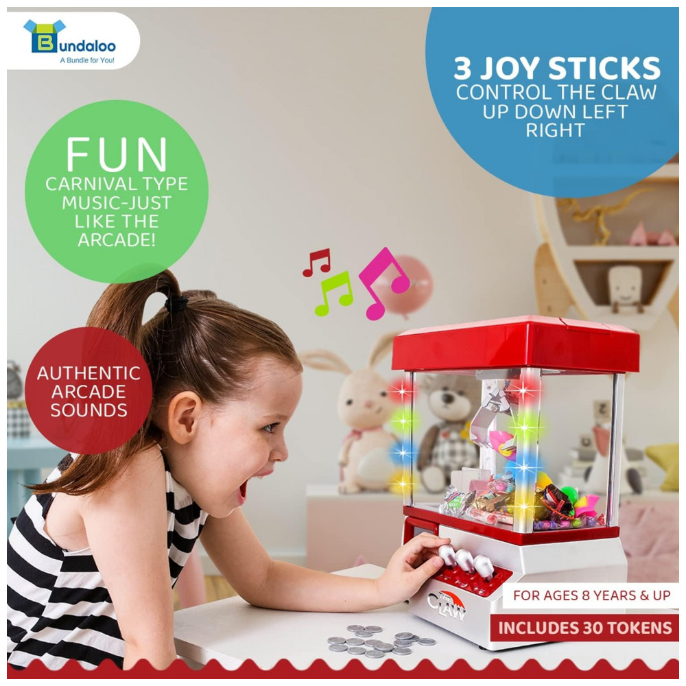 Máquina de Garra Mini Arcade Bundaloo Vermelha com Som e Luzes – Dispensador de Doces e Brinquedos para Crianças - Imagem 6