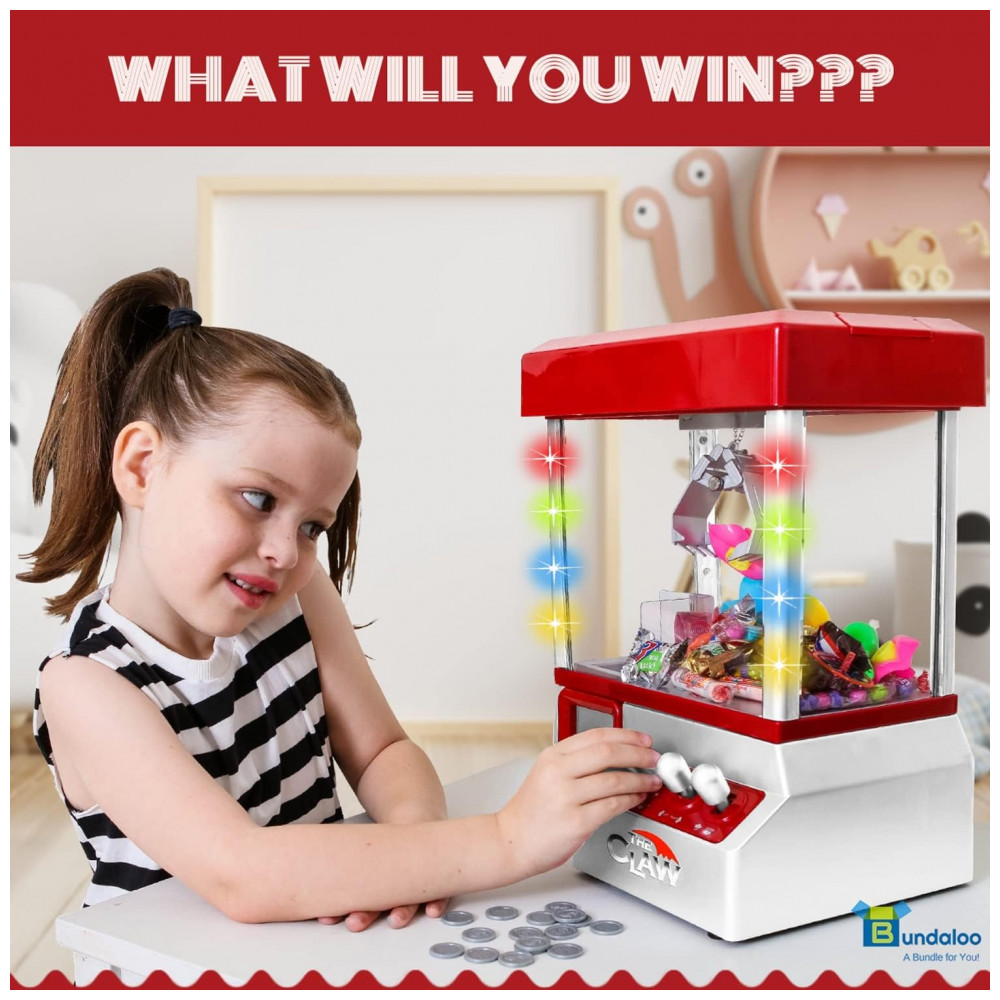 Máquina de Garra Mini Arcade Bundaloo Vermelha com Som e Luzes – Dispensador de Doces e Brinquedos para Crianças - Imagem 7