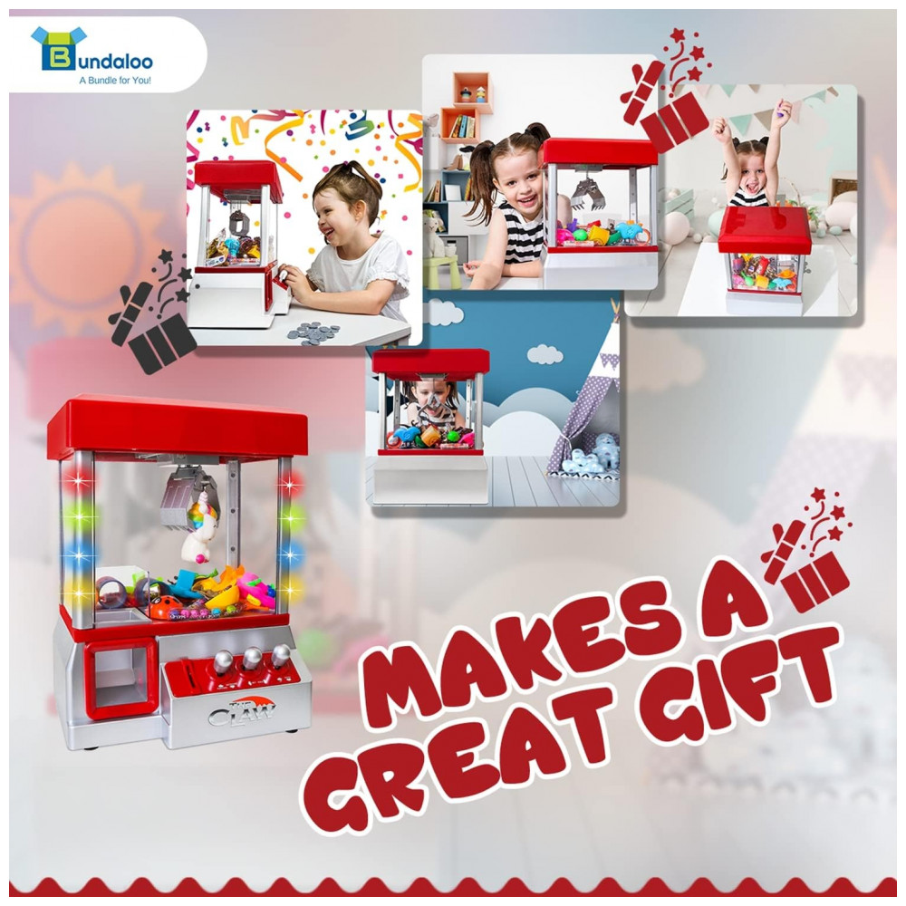 Máquina de Garra Mini Arcade Bundaloo Vermelha com Som e Luzes – Dispensador de Doces e Brinquedos para Crianças - Imagem 8
