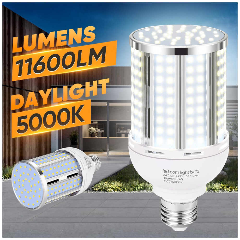 Pacote com 5 Lâmpadas de Milho LED de 80W, Equivalente a 800 Watts, Base E26/E39, 5000K Luz do Dia 11,600LM,XYCN - Imagem 2