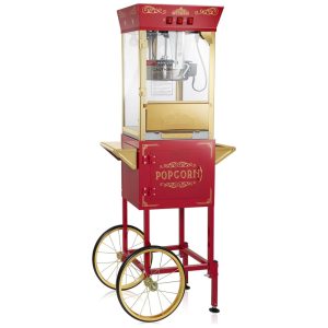 Máquina de Pipoca Popper sobre Rodas Estilo Vintage com Carrinho e Chaleira de 035g Vermelha. Ideal para Cinema em Casa e Eventos.
