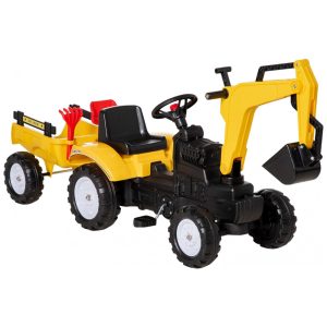 Escadeira Infantil com Buzina e Reboque Destacável 6 Rodas Aosom Amarelo